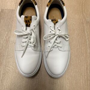 White Leather women's Shoes with Leopard Accent